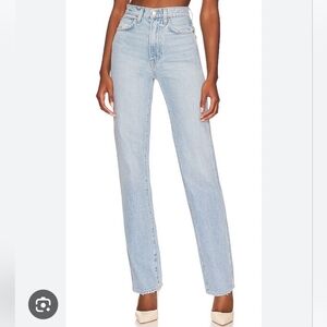 GRLFRND The Sara Super High‑Rise Slim Straight Jeans Size 27 • Light Denim Slim